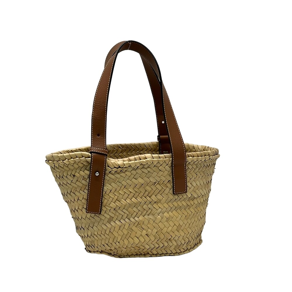 Loewe Basket Tote Bag Beige Dark Brown Straw Leather - Picture 3 of 10